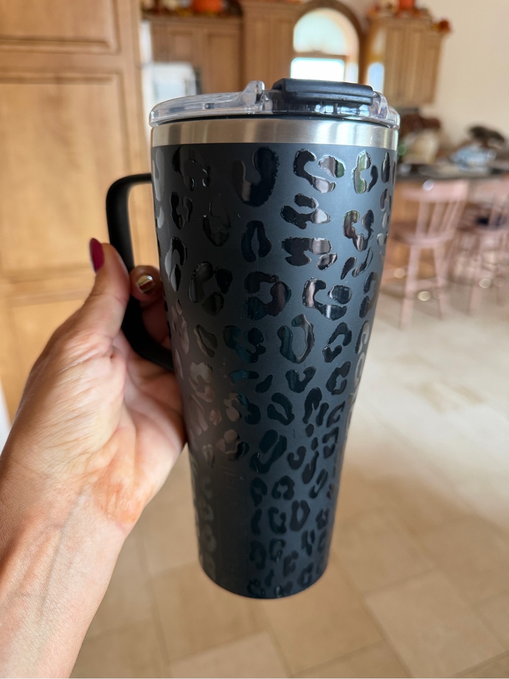 BRÚMATE 
Black Leopard Stainless Travel Mug with Handle